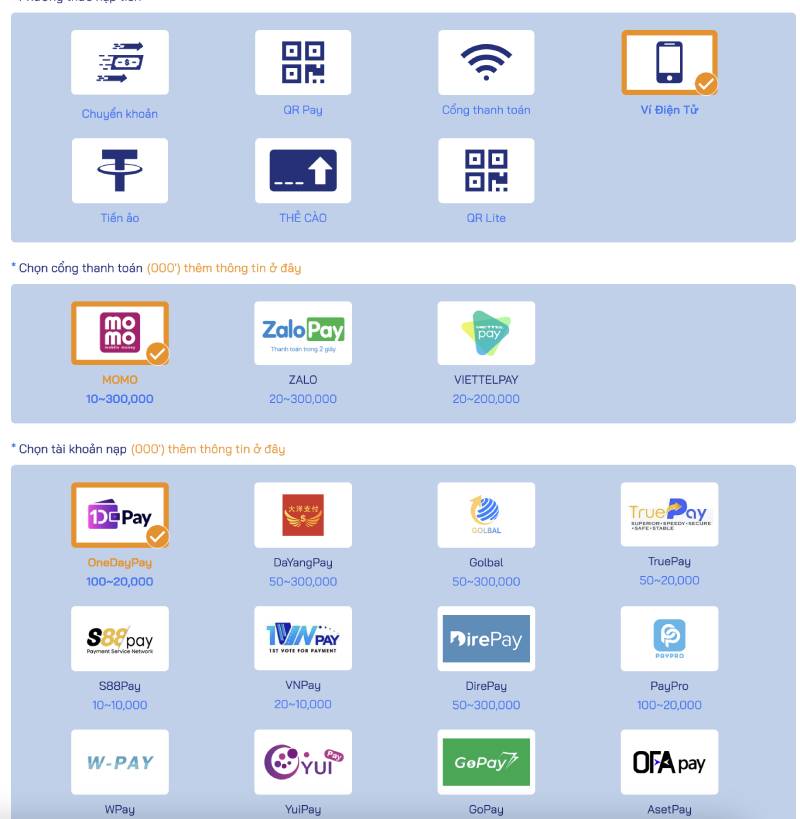 Hướng Dẫn Nạp Tiền Bong88 Bằng Nhiều Phương Thức 4 Nạp tiền qua ví điện tử - MoMo, ZaloPay, ViettelPay