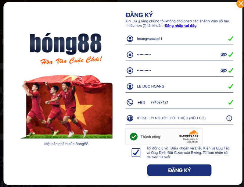 Cách Đăng Ký Bong88 Đơn Giản Để Bắt Đầu Cược 4 Điền thông tin cá nhân